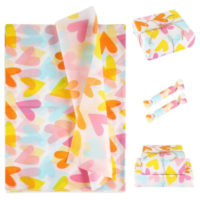 30pcs Hearts Tissue Paper, Colorful Heart Wrapping Paper Printed Pattern Wrapping Paper Present Package Paper for Celebration Graduation Birthday Decoration Craft Anniversary