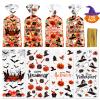 100 Pcs Halloween Treat Bags - Happy Halloweens Goodie Bag, Plastic Halloween Pumpkin Cellophane Bag Bulk, Clear Gift Goody Candy Bags with Twist Ties for Halloweens Party Supplies Favors Decorations view 1