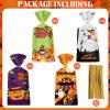 50 Pack Halloween Treat Bags - Plastic Halloween Goodie Bags, Happy Halloweens Candy Bag, Trick or Treat Snack Gift Cellophane Bags with Twist Ties for Kids Hallowen Party Birthday Supplies Favors view 4