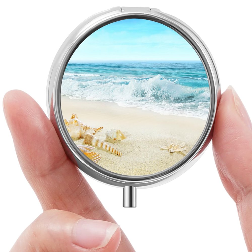 Mini Pill Box, Small Pill Box, Portable Pill Box, Cute Pill Organizer for Vitamins, Medications, Fish Oil and Supplements (Whelk)