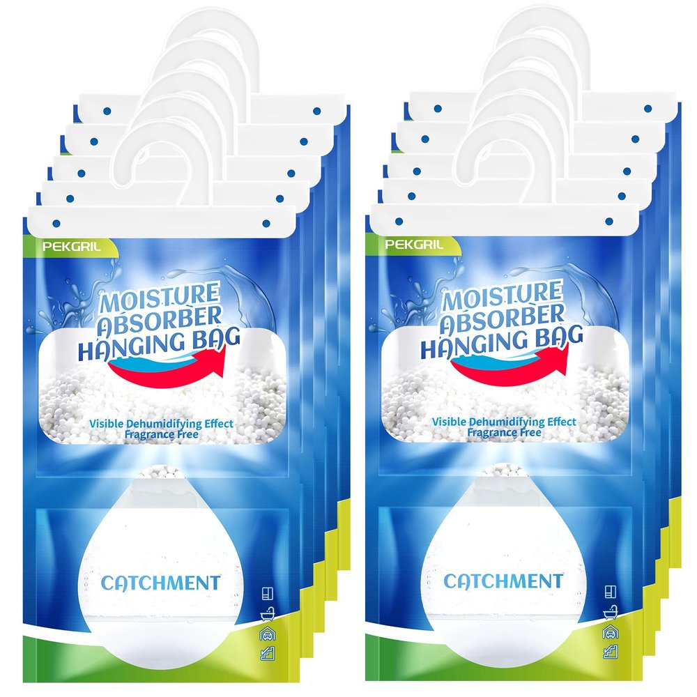 PEKGRIL Moisture Absorber Bags 10 Packs, 15 oz Hanging Dehumidifier Bags, Humidity Packs for Closet, Bathroom, Kitchen, 420g/Pack