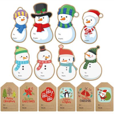 124 Pcs Christmas Gift Tags Stickers, Kraft Self-Adhesive Christmas Name Labels, Cute Snowman Design for Gifts Wrap Presents Boxes Decoration