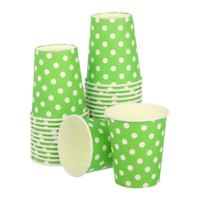 uxcell Disposable Paper Cups, 50 Pack 9 OZ Party Decorative Cups for Coffee,Tea,Milk, Suitable for Party, Picnic,Travel and Event (Green Polka Dots)