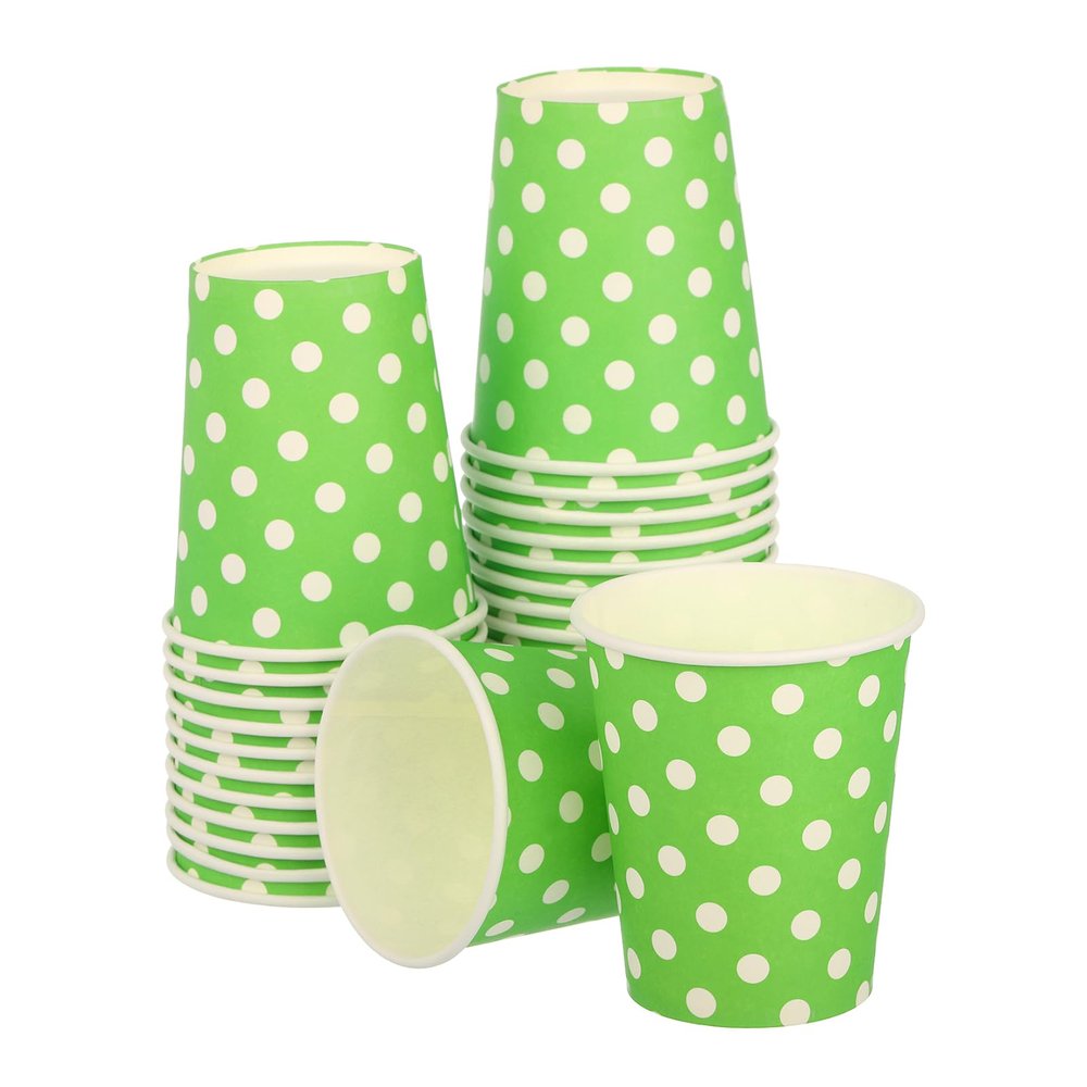 uxcell Disposable Paper Cups, 50 Pack 9 OZ Party Decorative Cups for Coffee,Tea,Milk, Suitable for Party, Picnic,Travel and Event (Green Polka Dots)