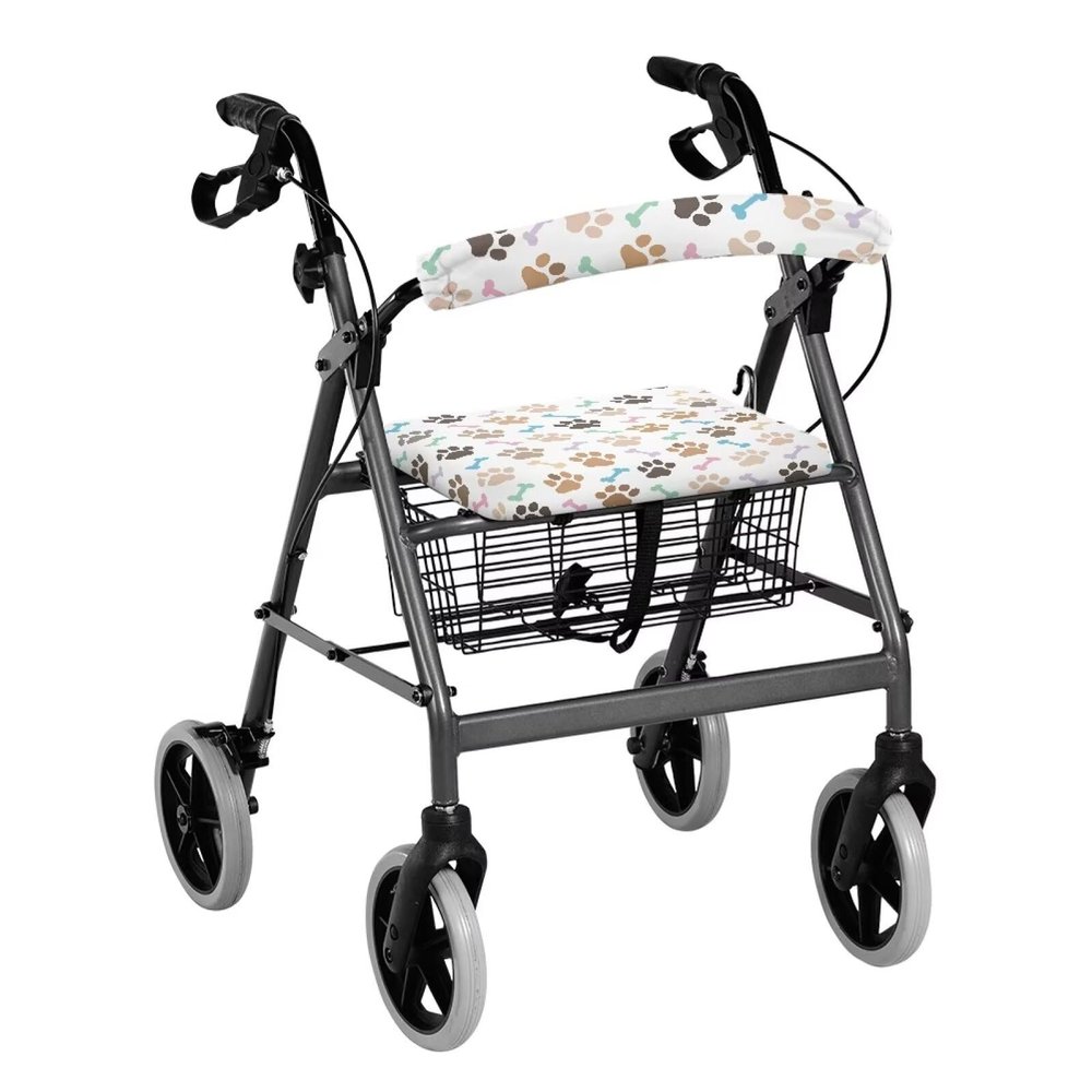 Uorisanigo Rollator Walker Accessories Cover Dog Paw Print Walkers for Seniors with Seat Covers Protection Walker Seat and Backrest Covers Washable Rollator Walker Seat Covers for Ladies