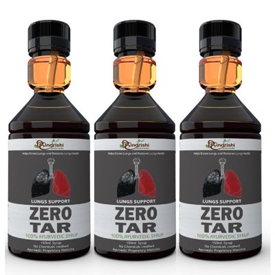 Hindrishi Lungs Support Zero Tar Ayurvedic Syrup, 150ml, Pack of 3, Brown
