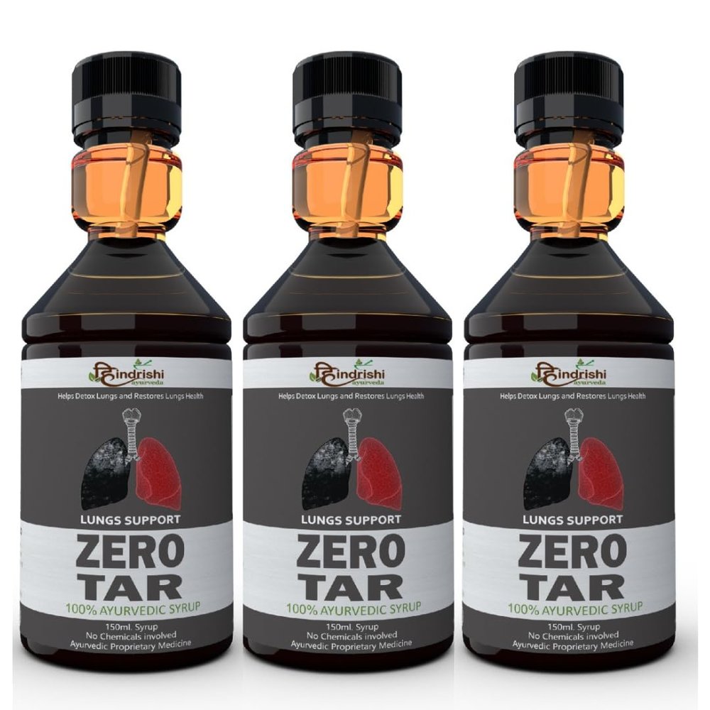 Hindrishi Lungs Support Zero Tar Ayurvedic Syrup, 150ml, Pack of 3, Brown