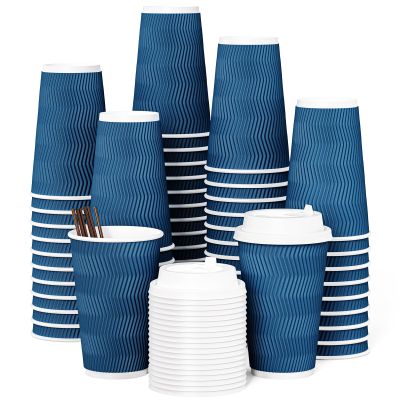JOLLY CHEF 16oz Coffee Cups with Lids, 80 Pack Disposable Hot Paper Coffee Cups with Lids and Stirrers, Ideal for Travel, Office, Home, Cafe