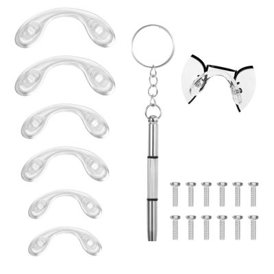 6 Pcs Nose Bridge for Glasses Eyeglasses Nose Pads U Shaped Glasses Bridge Strap Saddle Bridge Silicone Anti-Slip Replacement Nosepad with Screwdriver Screw-in Eyeglasses Nose Piece for Glasses Repair
