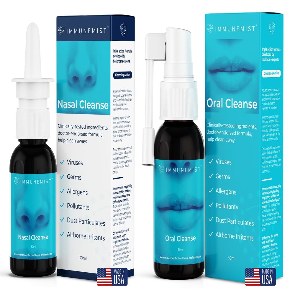 ImmuneMist Nasal and Oral Cleanse Bundle - Iodine Throat Spray and Nasal Iodine Spray - Up to 500 Doses - Made in The USA