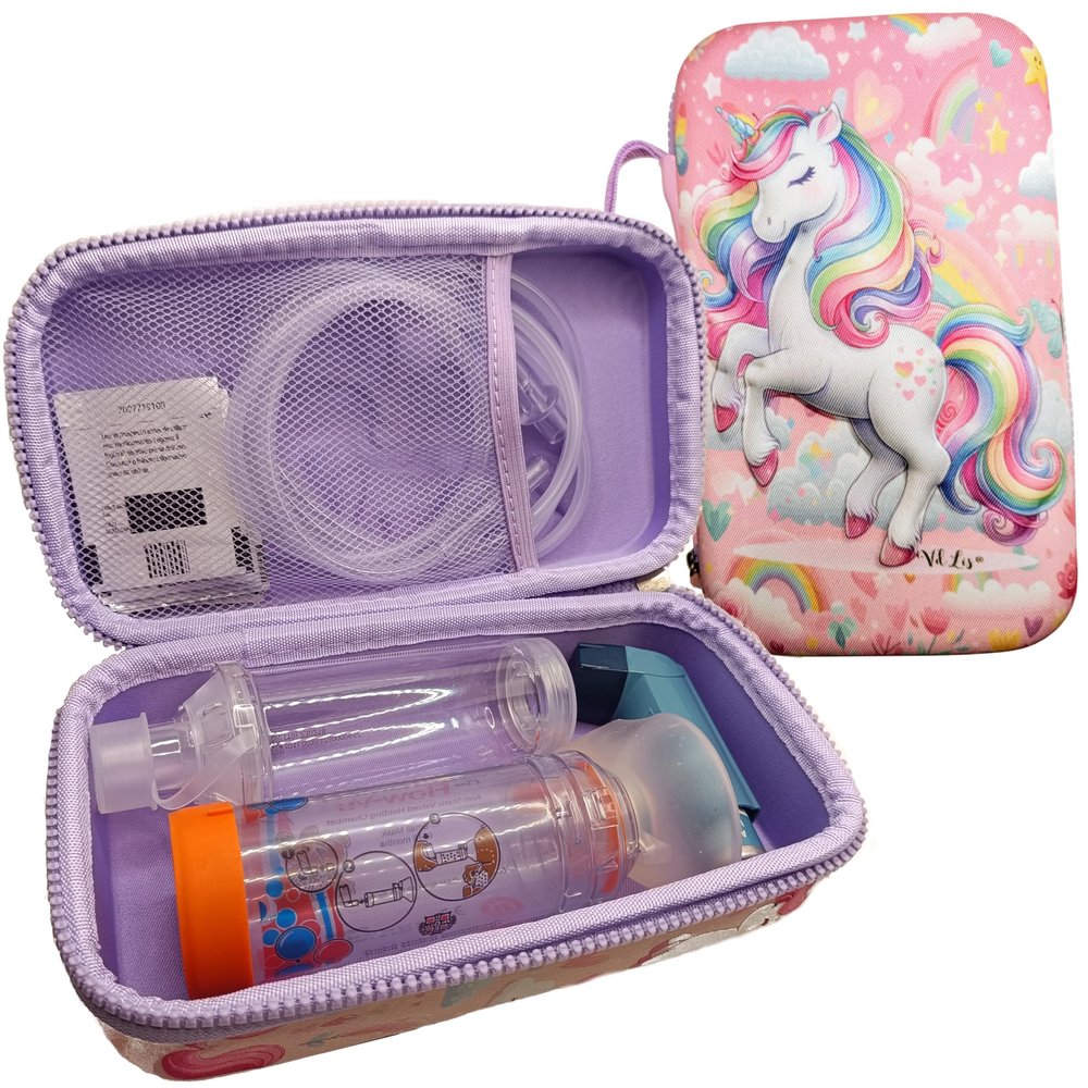 VdLis Unicorn Kids Inhaler & Spacer Semi-Rigid EVA Case Protective Asthma Travel Bag for Inhalers, Chambers & Portable Nebulizers Washable Organizer - (Only the Case)