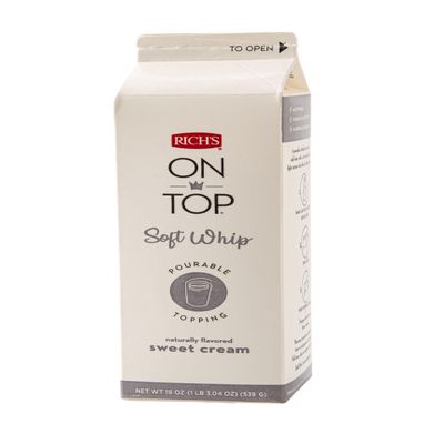 Rich's On Top Whip Topping, Naturally Flavored Sweet Cream Whip Topping, Frozen, 6 Pack, 19 oz Cartons