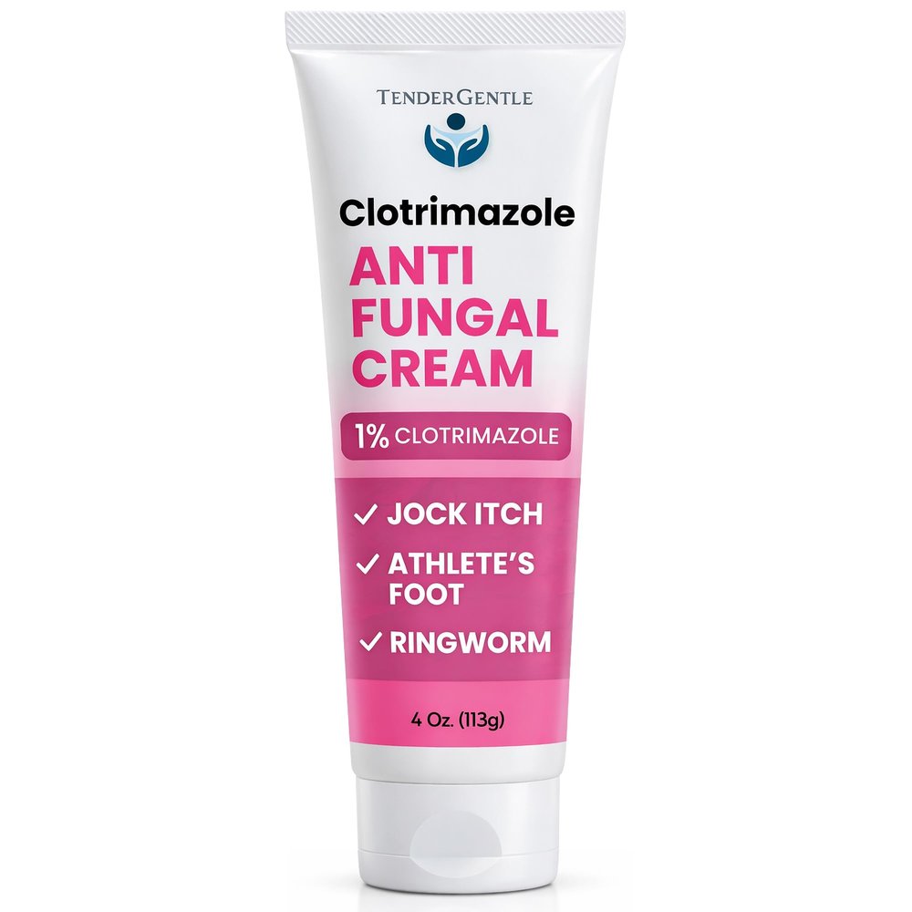 TenderGentle Clotrimazole Antifungal Cream for Skin - 1 Pack with 4 oz. of Clotrimazole Cream for Jock Itch, Athletes Foot Treatment, and More