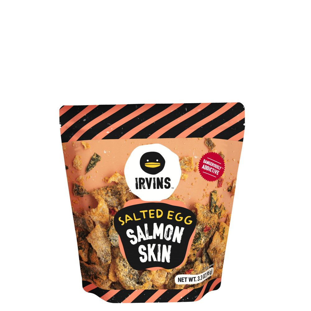 IRVINS Salted Egg Salmon Skin Chips & Crisps Premium Hand Cooked, Halal, Keto-Friendly, High Protein Snack | Dangerously Addictive | (3.3 oz, Pack of 6)