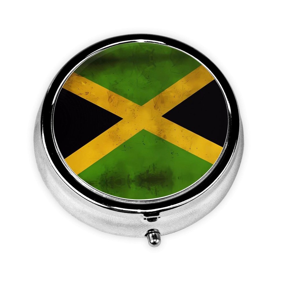 Old Jamaican Flag 3 Compartment Medicine Pill Case, Printed Travel Pill Box for Purse & Pocket, Cute Portable Pill Organizer Box Medicine Vitamin Holder Organizer