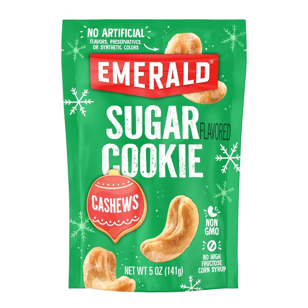 Emerald Nuts Sugar Cookie Flavored Cashews (1-Pack) | 5oz Resealable Bag | Kosher Dairy Certified, Non-GMO, Contains No Artificial Preservatives, Flavors or Synthetic Colors