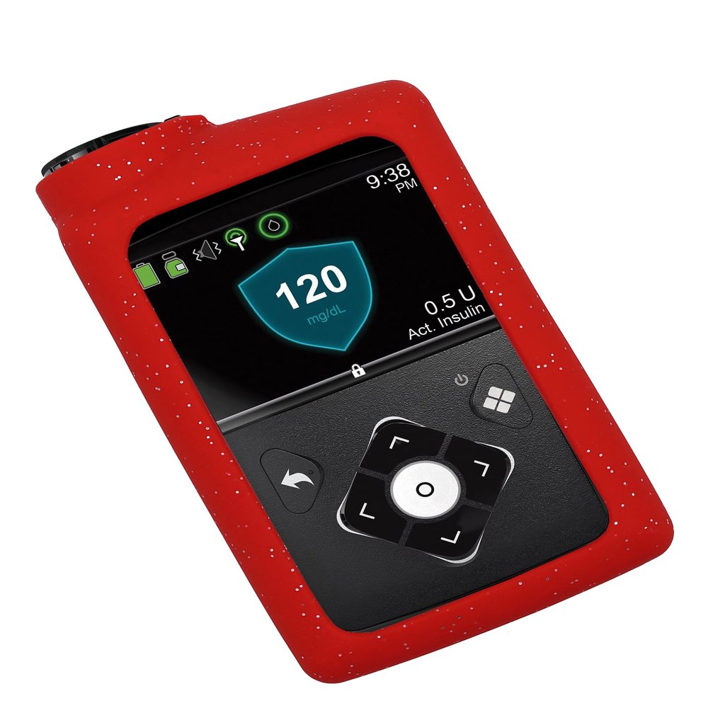 Premium Glitter Silicone Cover Soft Case for Medtronic Insulin Pumps (MiniMed 630G MiniMed 640G MiniMed 650G MiniMed 670G MiniMed 770G MiniMed 780G) (Red)