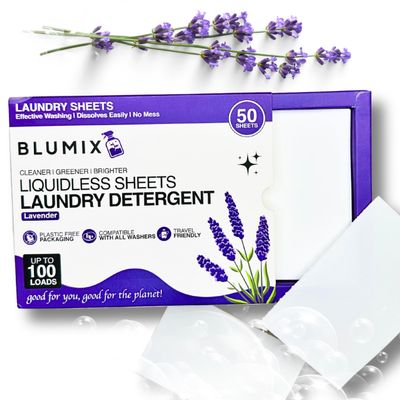 Blumix Laundry Detergent Sheets 100 Loads | Lavender Scent | Eco-Friendly, Plastic-Free, Plant-Based Detergent for Sensitive Skin | Travel Friendly, Works in Cold Water & HE Machines