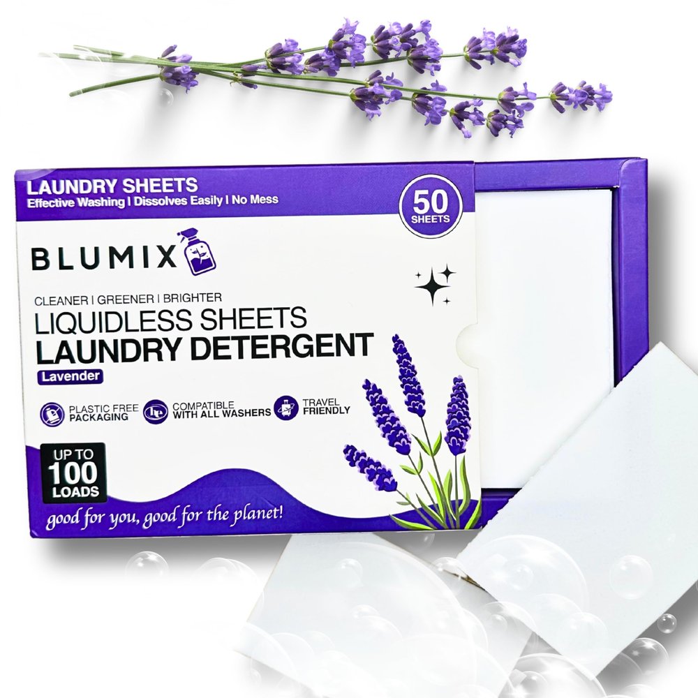 Blumix Laundry Detergent Sheets 100 Loads | Lavender Scent | Eco-Friendly, Plastic-Free, Plant-Based Detergent for Sensitive Skin | Travel Friendly, Works in Cold Water & HE Machines