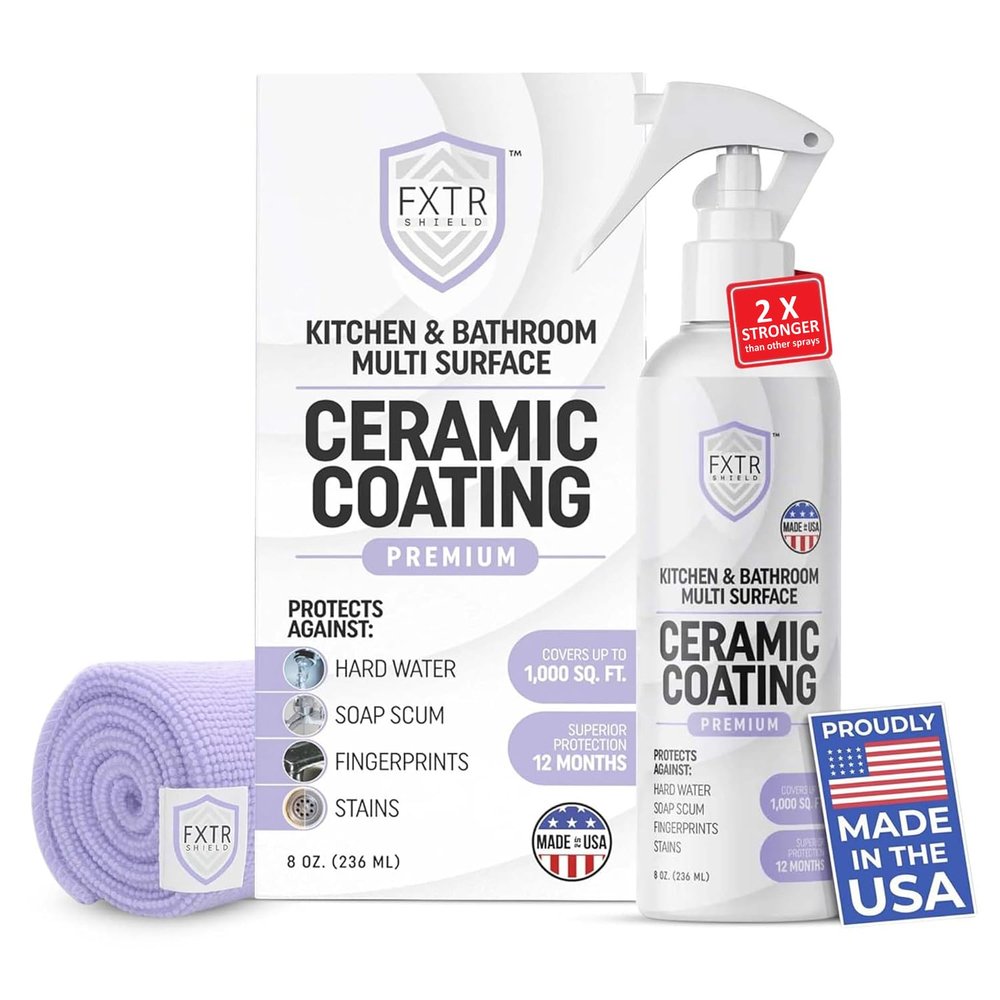 Fixture Shield Home Ceramic Coating Spray (8 oz) - SiO Hydrophobic Protection for Kitchen & Bath | Repels Fingerprints, Stains & Hard Water | Extra Strength Formula | Made in USA