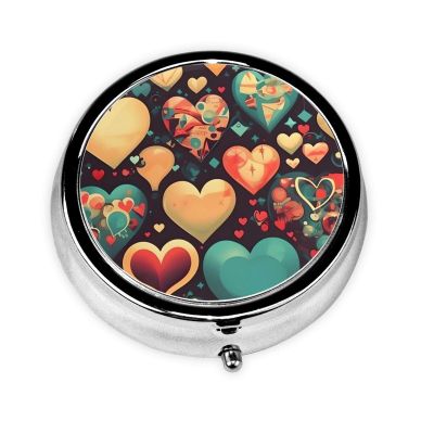 Colorful Hearts 3 Compartment Medicine Pill Case, Printed Travel Pill Box for Purse & Pocket, Cute Portable Pill Organizer Box Medicine Vitamin Holder Organizer