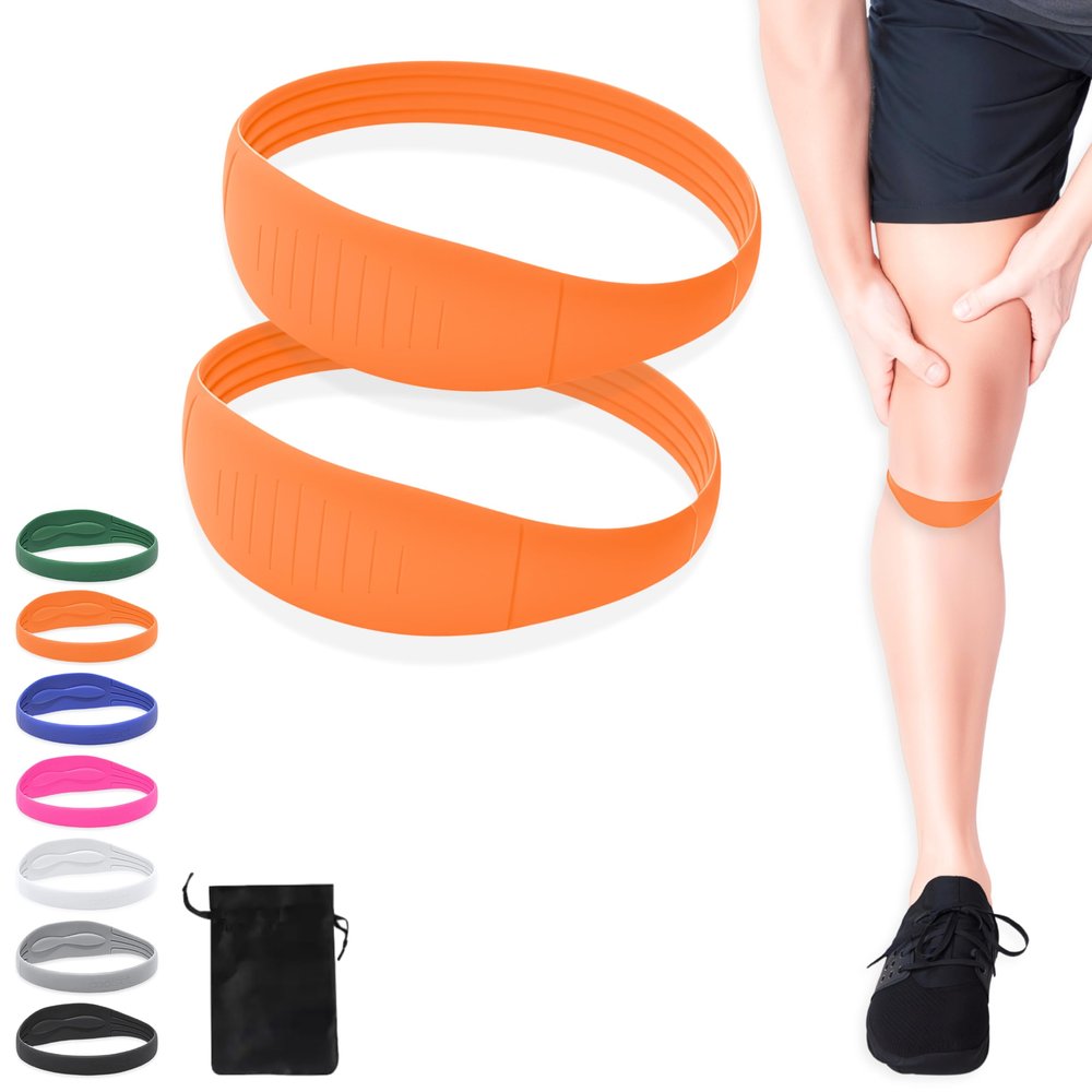 COOLSET Patella Band Knee Strap - 2 Pack Patellar Tendon Support Strap for Knee Pain Relief - Non-Slip Knee Brace for Jumpers Knee, Tendonitis, Basketball, Running - Men, Women, Youth w/ Travel Bag (Orange)