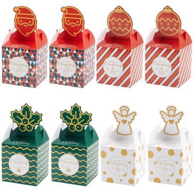SOFPLATE 12Pcs 4 Styles House Gift Box Christmas Favor Boxes Small Red Green White Paper Box Holiday Goodie Wrapping Boxes for Packaging Present Candy Cookie Cupcake Birthday Party Favor Supplies