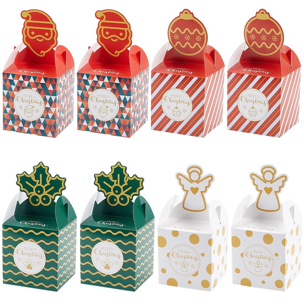 SOFPLATE 12Pcs 4 Styles House Gift Box Christmas Favor Boxes Small Red Green White Paper Box Holiday Goodie Wrapping Boxes for Packaging Present Candy Cookie Cupcake Birthday Party Favor Supplies