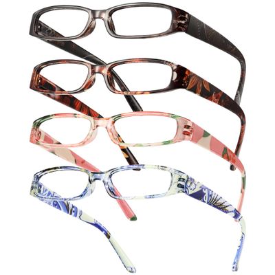Gaoye 4-Pack Blue Light Blocking Reading Glasses Non-Prescription Readers for Women, Stylish Lightweight Frames in 4 Patterns