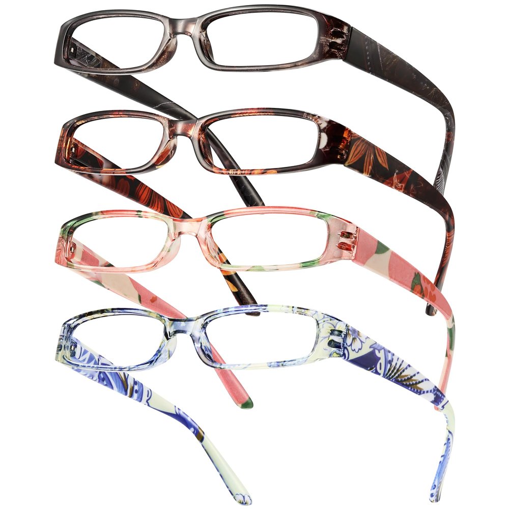 Gaoye 4-Pack Blue Light Blocking Reading Glasses Non-Prescription Readers for Women, Stylish Lightweight Frames in 4 Patterns