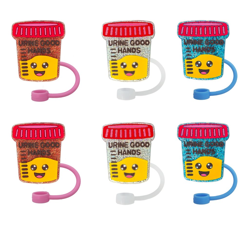 12pcs Bling Glitter Urine Test Bottle Reusable Food Grade Silicone Straw Sleeve Caps, Suitable for Party Favors,Friends Gathering Stationery Birthday Party Favor, Soft Straw Covers for 10mm Straws