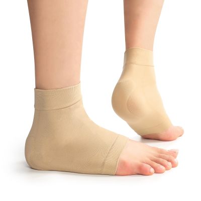 Achilles Tendon Heel Protector Compression Padded Sleeve Socks Premium Gel Heel Socks for Haglunds Bump, Bursitis, Tendonitis & Tenderness - 1 Pair - Beige - Regular Size