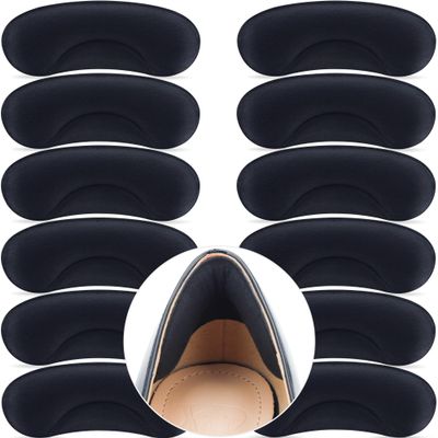 6 Pairs Heel Cushion Pads for Big & Loose Shoes - Protectors for Blisters, Friction & Heel Pain - Anti-Slip Grips to Make Shoes Fit Tighter (Black)