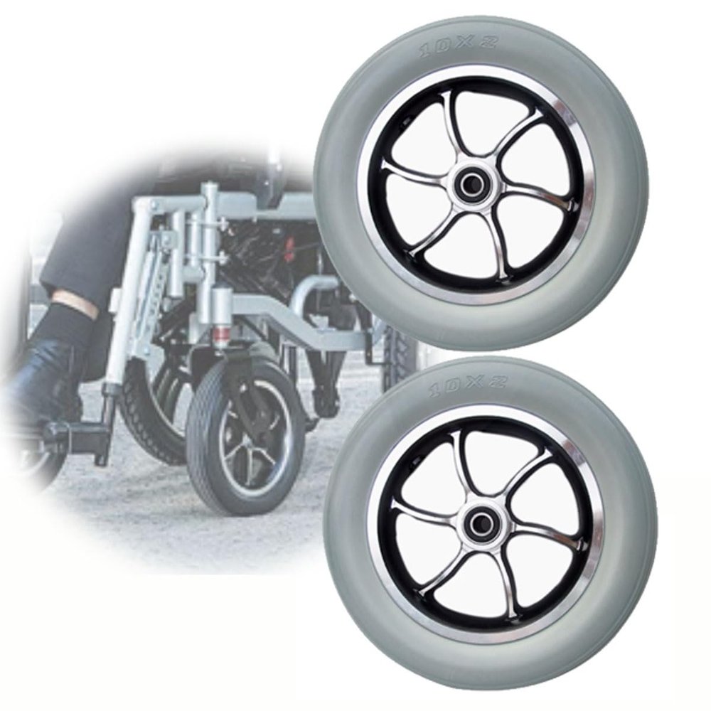 10in Solid Wheel Tyre Replacement Caster Wheel No Need to Inflate Wheelchair Wheels for Electric Front Wheelchair 2pcs Easy to Install(Gray)