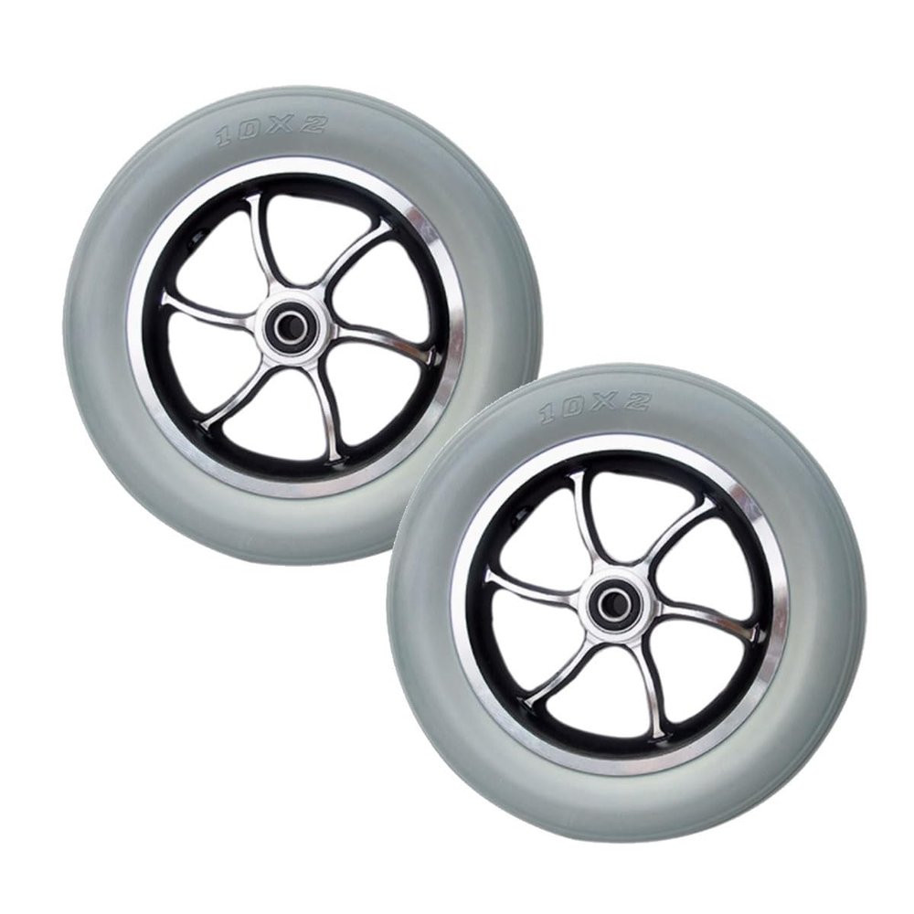 10 Inch Caster Solid Rubber Tires Wheels Replacement Electric Wheelchair Wheels Trolley Caster Wheel Replacement Aluminum Alloy Wheels 2 Pieces(Gray)