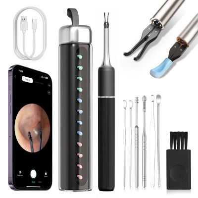 CozyZen Ear Wax Removal Tool S5 with 10 MP Camera Otoscope, Omnidirectional Tweezer, Crodless Earwax Remover Tool with 12 Ear Spoon, Wireless Ear Cleaner with Light for iOS & Android (Black)