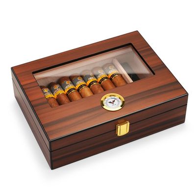 Bald Eagle Cigar Humidor Box, Glass Top Cedar Case with Humidifier Hygrometer, Handmade Desktop Box Holds 15-20 Cigars