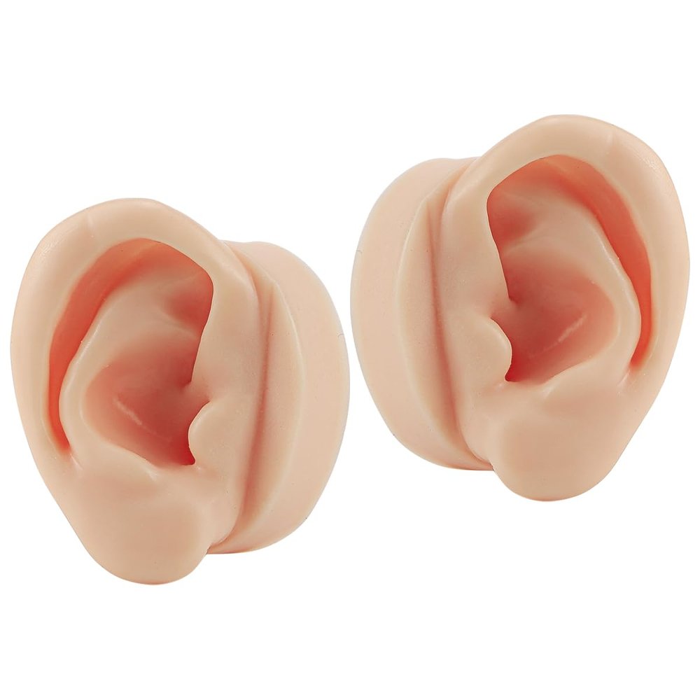2Pcs Silicone Ear Model- Left and Right Soft Flexible Fake Ear Simulation Artificial Ear Display Model for Shop Window Display, Jewelry Earring Display, and Impression Taking Practice