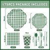 175 Pcs Green Gingham Plates and Napkins Party Supplies - Green and White Checkered Plates Sets Serve 25 Guests - Scalloped Gingham Paper Plate for Birthday Picnic BBQ Golf Party Decorations view 2