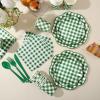 175 Pcs Green Gingham Plates and Napkins Party Supplies - Green and White Checkered Plates Sets Serve 25 Guests - Scalloped Gingham Paper Plate for Birthday Picnic BBQ Golf Party Decorations view 4