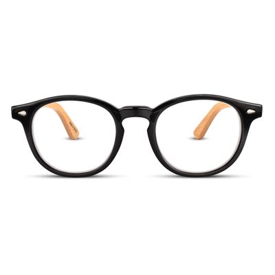 2SeeLife Small Round Bamboo Reading Glasses for Men & Women NarrowMedium Fit, Durable & Sturdy Frame, Premium Readers, Black, +2.25