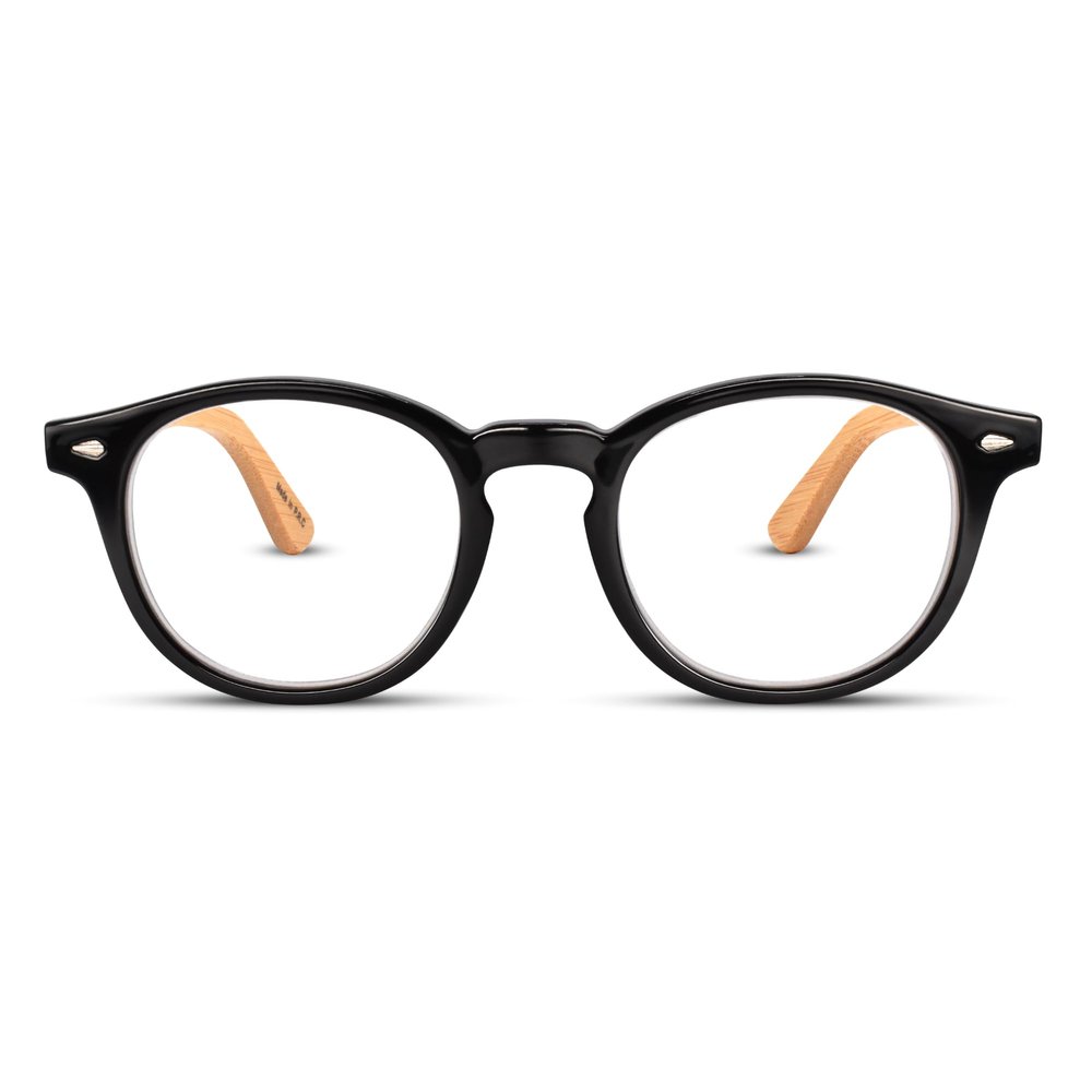 2SeeLife Small Round Bamboo Reading Glasses for Men & Women  NarrowMedium Fit, Durable & Sturdy Frame, Premium Readers, Black, +2.25