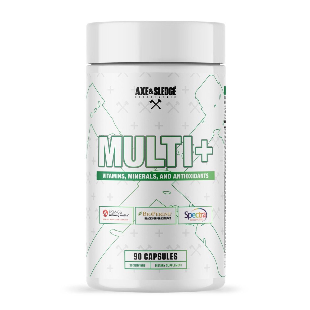 Axe & Sledge Multi Plus Multivitamin | 24 Bioavailable Vitamins & Minerals, Ashwagandha | Multivitamin for Women and Men for Daily Nutritional Support | 90 Capsules, 30 Servings
