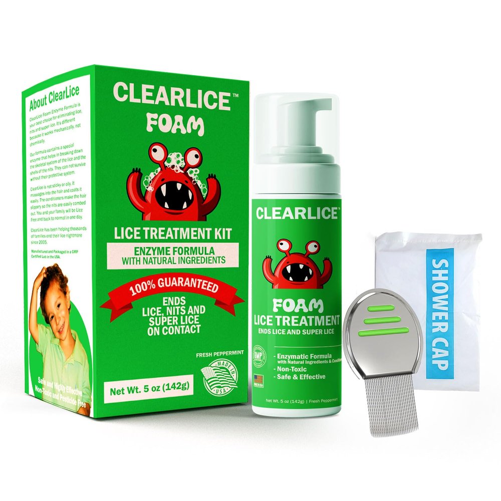 Clearlice Treatment Kit for Kids & Adults Guaranteed to End Lice in 1 Hour, Extra Strength Treatment for Family to Remove Super Lice, Nits & Eggs - Includes 5oz Foam, Comb & Cap