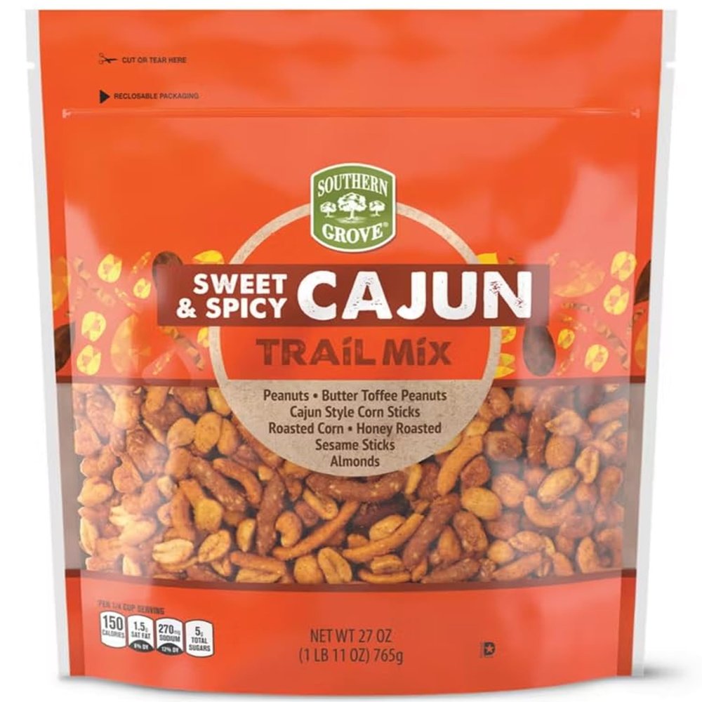 Generic Southern Grove Cajun Trail Mix: Butter Toffee Peanuts, Roasted Corn, Almonds, Corn Sticks, Sesame Sticks (SimplyComplete Bundle) Resealable Zip Bag - 27 Oz - Sweet & Spicy