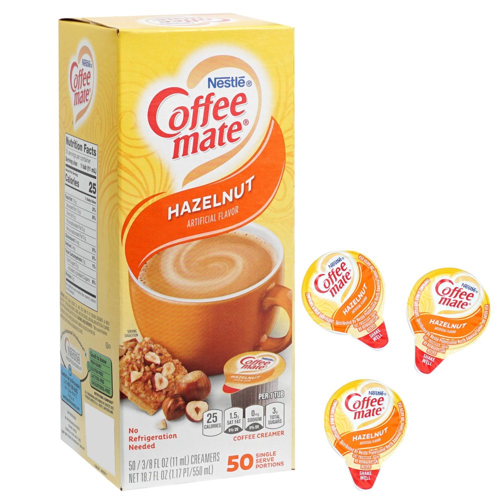 Hazelnut Liquid Coffee Creamer Singles, 50 Creamer Singles Serve Box (18.7 Fl Oz.), Coffee Creamer Packets