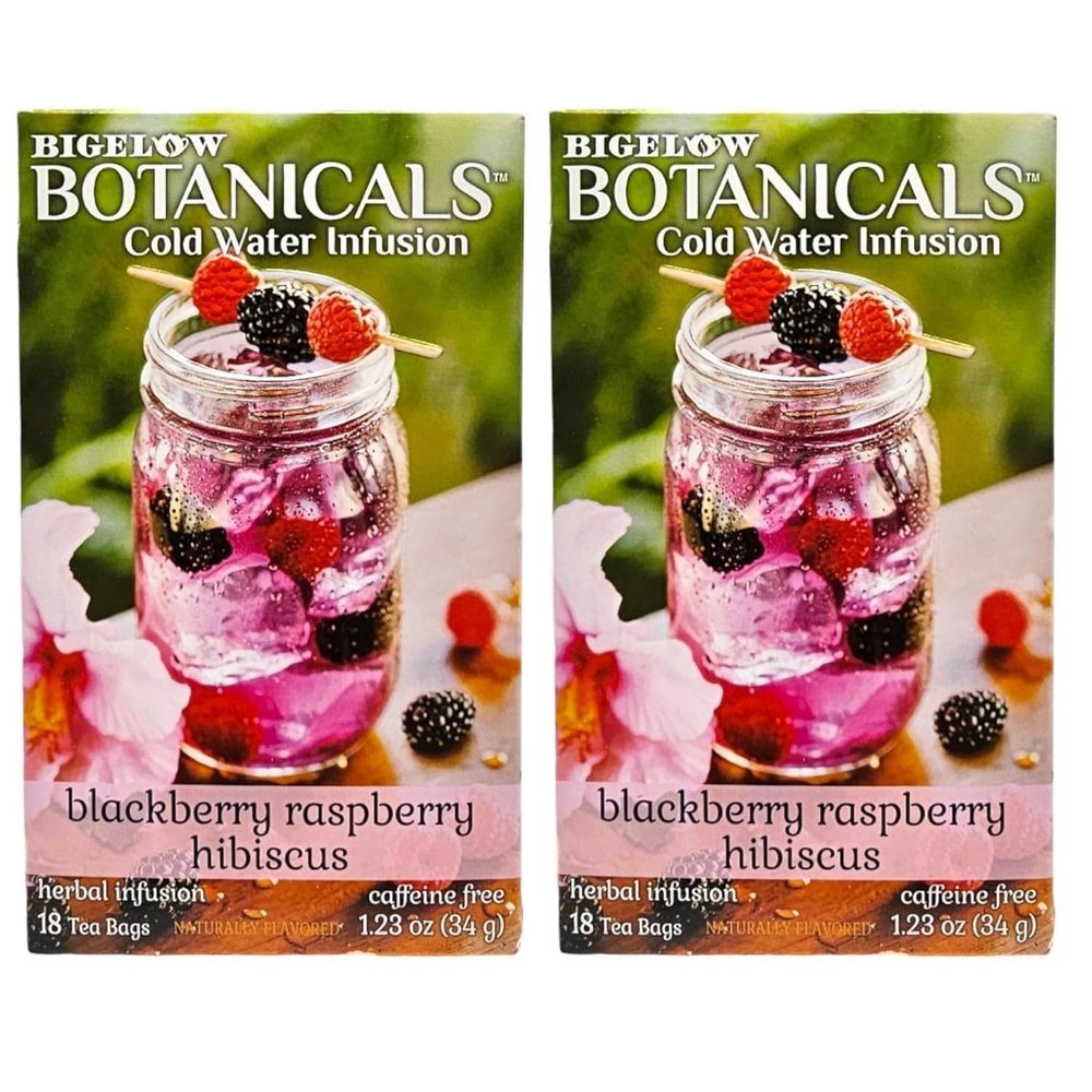 YCNO KOMBOFAN (Pack of 2) Bigelow Botanicals Cold Water Infusion Blackberry Raspberry Hibiscus Tea Bags, Herbal Infusion, Caffeine Free, 18 Count each (Total:36 Count)