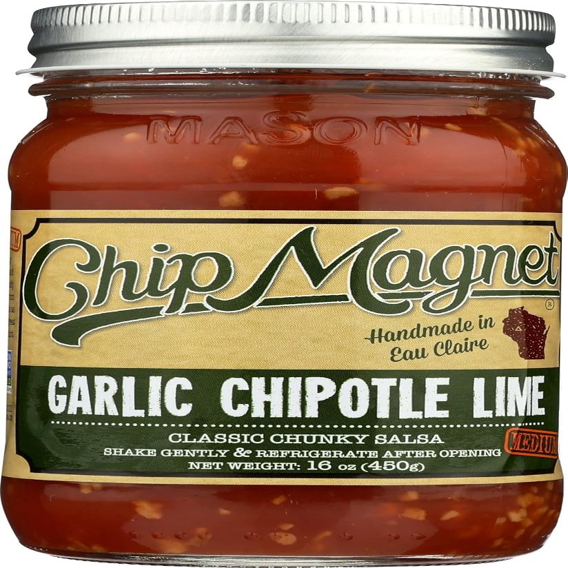Chip Magnet Salsa - Garlic Chipotle Lime - Classic Chunky Salsa - Medium - Case Of 4-16 Oz Jars