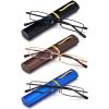 REAVEE 3 Pack Slim Pen Reading Glasses Small Tube Stylish Readers for Men Women Spring Hinged with Portable Clip Case, Black Brown Blue 3.25 view 1