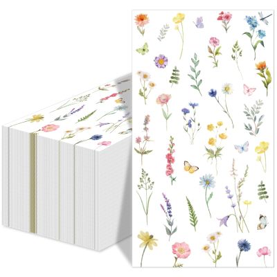 50pcs Wildflower Napkins - Disposable Floral Guest Napkins with Butterfly Decorative Paper Flowers - Perfect for Bathroom, Home, Kitchen, Wedding, Bridal, Baby Shower, Birthday & Tea Party Decorations